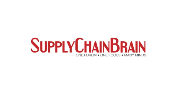 SupplyChainBrain 标志采用粗体红色文字，标语“一个论坛 • 一心一意 • 多元智慧”置于白色背景之上。