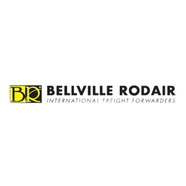 Bellville Rodair logo featuring bold black text and a yellow square with stylized letters “BR,” representing international freight forwarding services.