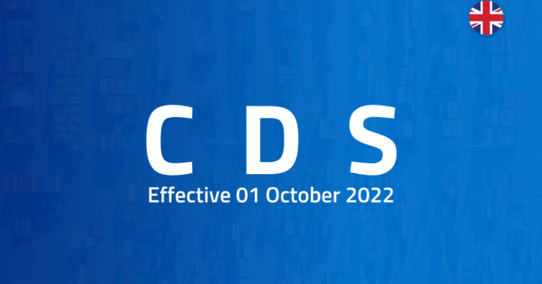文字图形显示“CDS 2022年10月1日起生效”，配以蓝色背景上的小型英国国旗图标，标示英国海关申报服务。